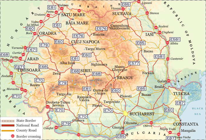 Harta rutiera a Romaniei